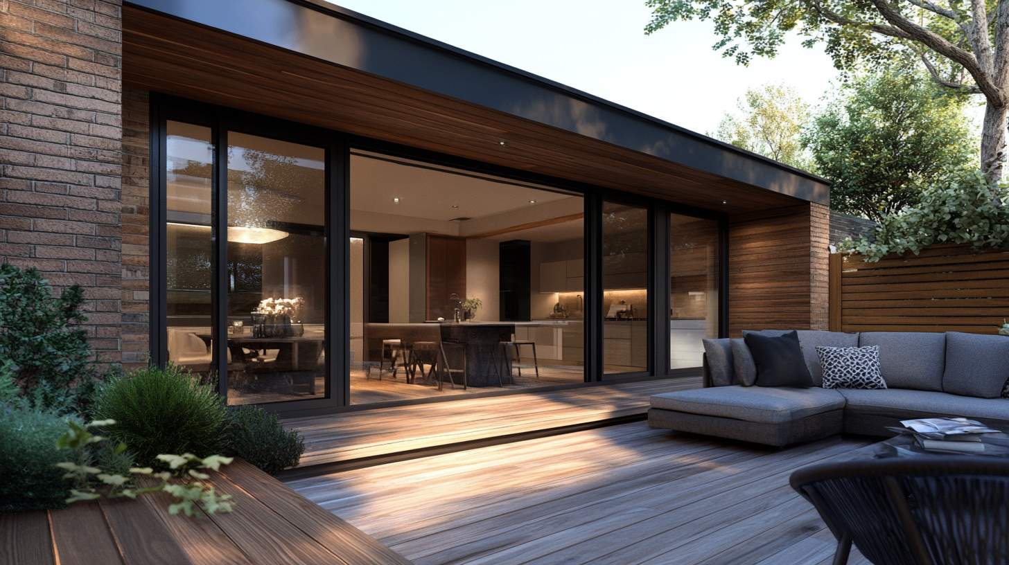 brick house extension with double glassed door